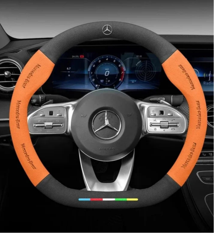 Mercedes Benz Suede Leather Steering Wheel Cover - close-up detail