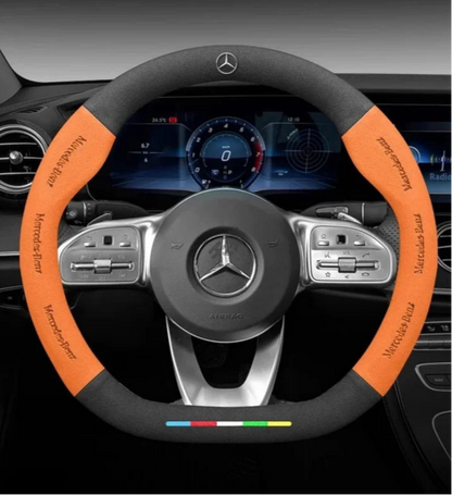 Mercedes Benz Suede Leather Steering Wheel Cover - close-up detail