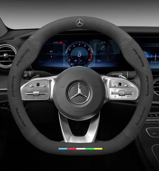 Mercedes Benz Suede Leather Steering Wheel Cover - front view