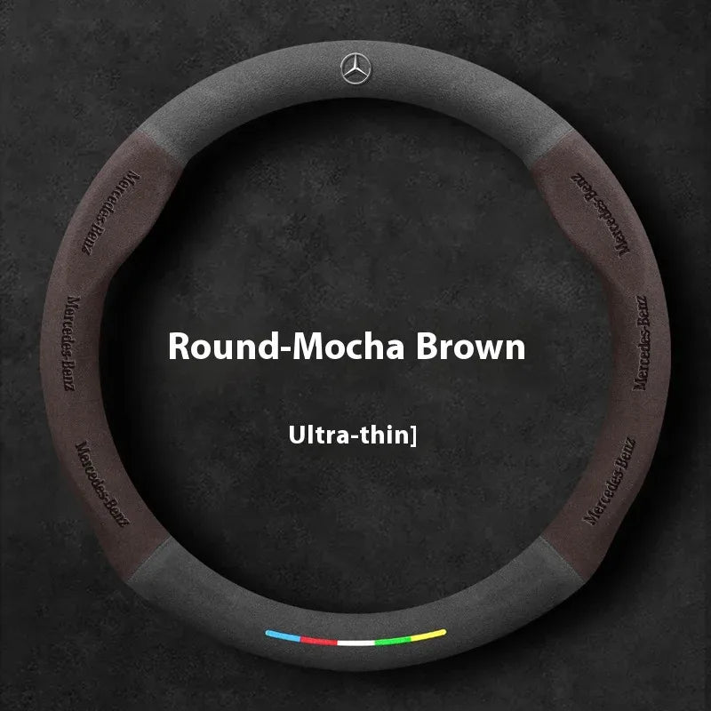 Mercedes Benz Suede Leather Steering Wheel Cover - installed on vehicle