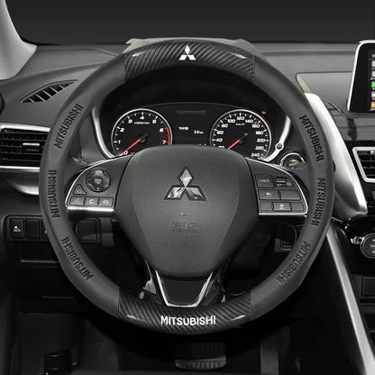 Mitsubishi Carbon Fibre Leather Steering Wheel Cover - front view