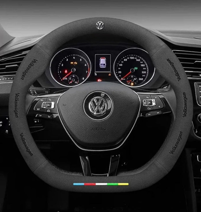 Volkswagen Suede Leather Steering Wheel Cover - front view