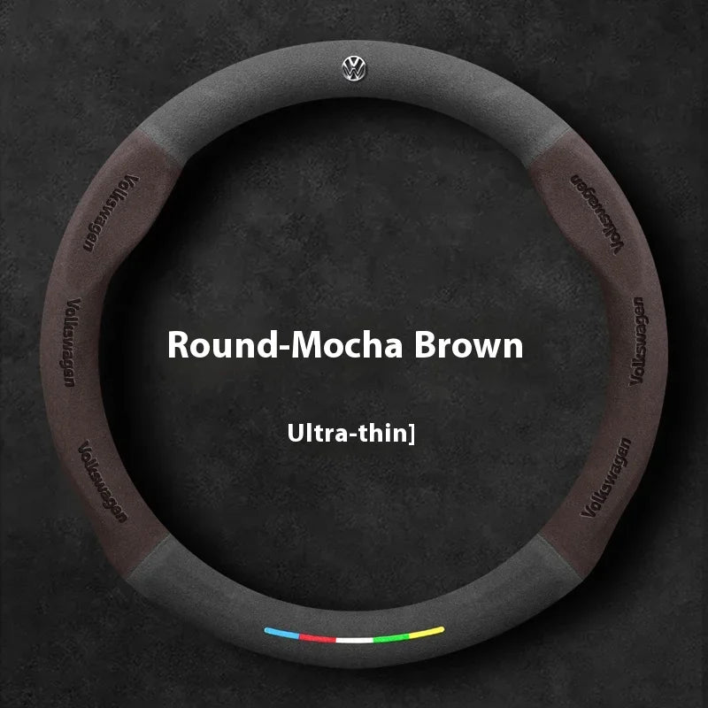Volkswagen Suede Leather Steering Wheel Cover - installed on vehicle