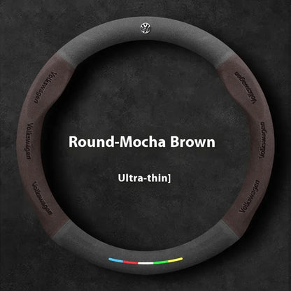 Volkswagen Suede Leather Steering Wheel Cover - installed on vehicle
